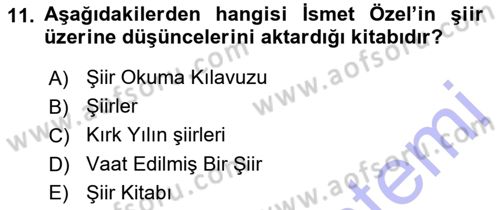 Cumhuriyet Dönemi Türk Şiiri Dersi 2015 - 2016 Yılı (Final) Dönem Sonu Sınav Soruları 11. Soru