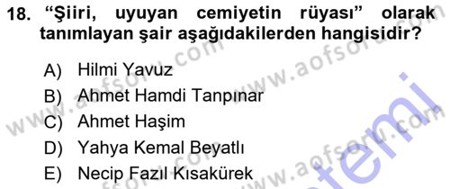 Cumhuriyet Dönemi Türk Şiiri Dersi 2015 - 2016 Yılı (Final) Dönem Sonu Sınav Soruları 18. Soru