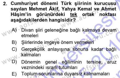 Cumhuriyet Dönemi Türk Şiiri Dersi 2015 - 2016 Yılı (Final) Dönem Sonu Sınav Soruları 2. Soru