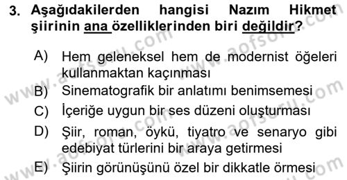 Cumhuriyet Dönemi Türk Şiiri Dersi 2015 - 2016 Yılı (Final) Dönem Sonu Sınav Soruları 3. Soru