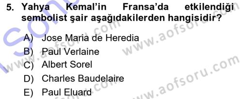 Cumhuriyet Dönemi Türk Şiiri Dersi 2015 - 2016 Yılı (Final) Dönem Sonu Sınav Soruları 5. Soru