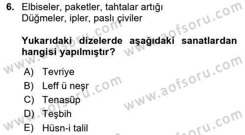 Cumhuriyet Dönemi Türk Şiiri Dersi 2015 - 2016 Yılı (Final) Dönem Sonu Sınav Soruları 6. Soru
