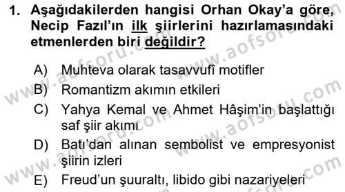 Cumhuriyet Dönemi Türk Şiiri Dersi 2015 - 2016 Yılı Tek Ders Sınav Soruları 1. Soru
