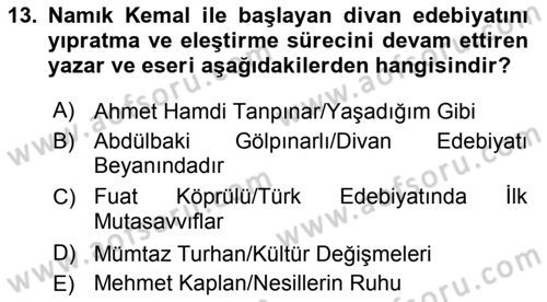 Cumhuriyet Dönemi Türk Şiiri Dersi 2015 - 2016 Yılı Tek Ders Sınav Soruları 13. Soru
