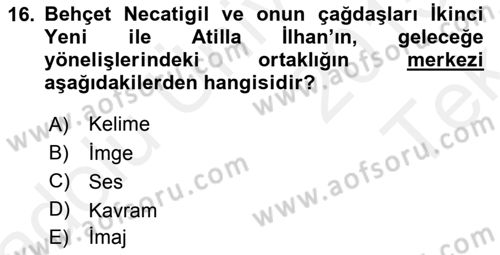 Cumhuriyet Dönemi Türk Şiiri Dersi 2015 - 2016 Yılı Tek Ders Sınav Soruları 16. Soru
