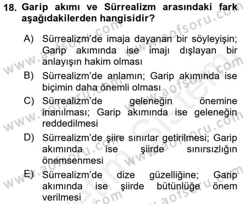 Cumhuriyet Dönemi Türk Şiiri Dersi 2015 - 2016 Yılı Tek Ders Sınav Soruları 18. Soru