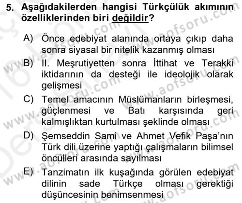 Cumhuriyet Dönemi Türk Şiiri Dersi 2015 - 2016 Yılı Tek Ders Sınav Soruları 5. Soru