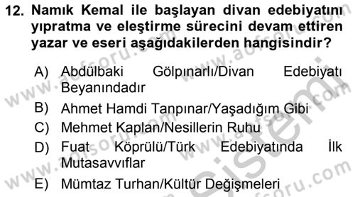 Cumhuriyet Dönemi Türk Şiiri Dersi 2016 - 2017 Yılı 3 Ders Sınav Soruları 12. Soru