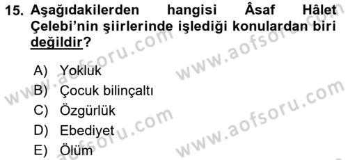 Cumhuriyet Dönemi Türk Şiiri Dersi 2016 - 2017 Yılı 3 Ders Sınav Soruları 15. Soru