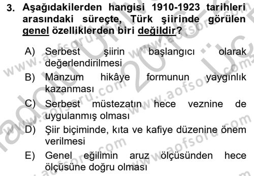 Cumhuriyet Dönemi Türk Şiiri Dersi 2016 - 2017 Yılı 3 Ders Sınav Soruları 3. Soru