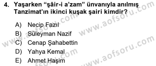 Cumhuriyet Dönemi Türk Şiiri Dersi 2016 - 2017 Yılı 3 Ders Sınav Soruları 4. Soru