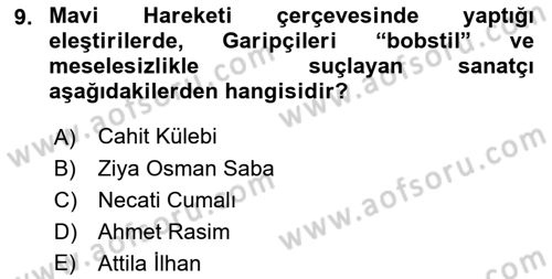 Cumhuriyet Dönemi Türk Şiiri Dersi 2016 - 2017 Yılı 3 Ders Sınav Soruları 9. Soru