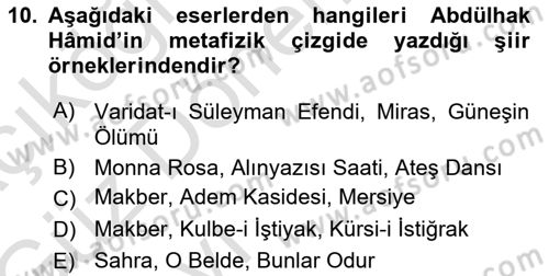 Cumhuriyet Dönemi Türk Şiiri Dersi 2016 - 2017 Yılı (Vize) Ara Sınav Soruları 10. Soru