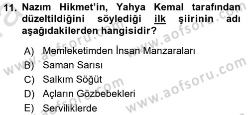 Cumhuriyet Dönemi Türk Şiiri Dersi 2016 - 2017 Yılı (Vize) Ara Sınav Soruları 11. Soru