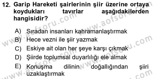 Cumhuriyet Dönemi Türk Şiiri Dersi 2016 - 2017 Yılı (Vize) Ara Sınav Soruları 12. Soru