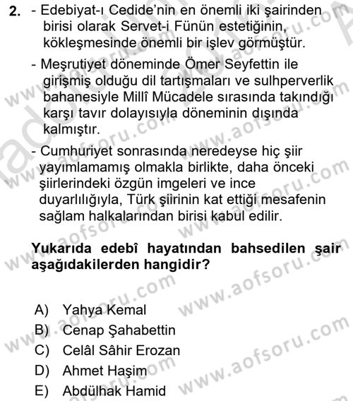 Cumhuriyet Dönemi Türk Şiiri Dersi 2016 - 2017 Yılı (Vize) Ara Sınav Soruları 2. Soru