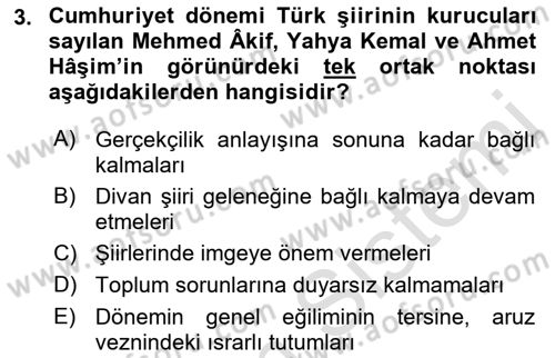 Cumhuriyet Dönemi Türk Şiiri Dersi 2016 - 2017 Yılı (Vize) Ara Sınav Soruları 3. Soru
