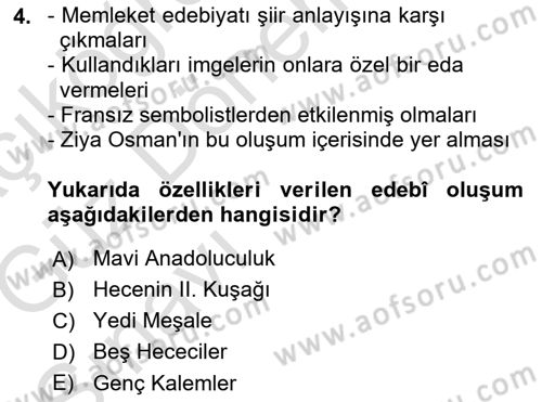 Cumhuriyet Dönemi Türk Şiiri Dersi 2016 - 2017 Yılı (Vize) Ara Sınav Soruları 4. Soru