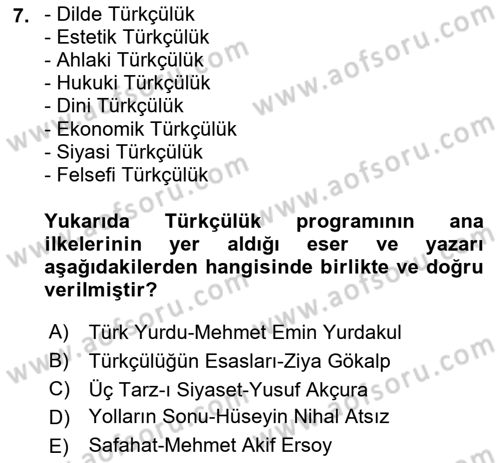 Cumhuriyet Dönemi Türk Şiiri Dersi 2016 - 2017 Yılı (Vize) Ara Sınav Soruları 7. Soru