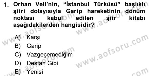 Cumhuriyet Dönemi Türk Şiiri Dersi 2016 - 2017 Yılı (Final) Dönem Sonu Sınav Soruları 1. Soru