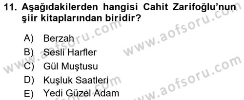 Cumhuriyet Dönemi Türk Şiiri Dersi 2016 - 2017 Yılı (Final) Dönem Sonu Sınav Soruları 11. Soru