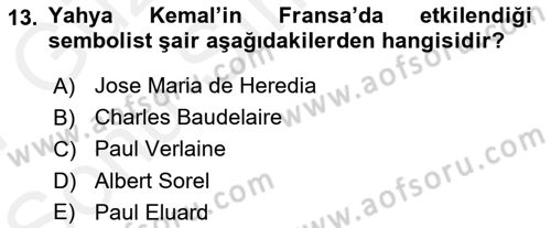 Cumhuriyet Dönemi Türk Şiiri Dersi 2016 - 2017 Yılı (Final) Dönem Sonu Sınav Soruları 13. Soru