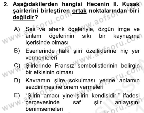 Cumhuriyet Dönemi Türk Şiiri Dersi 2016 - 2017 Yılı (Final) Dönem Sonu Sınav Soruları 2. Soru