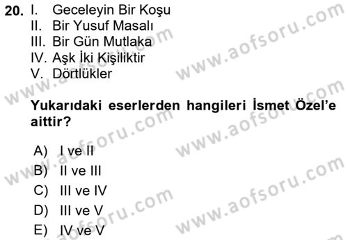 Cumhuriyet Dönemi Türk Şiiri Dersi 2016 - 2017 Yılı (Final) Dönem Sonu Sınav Soruları 20. Soru