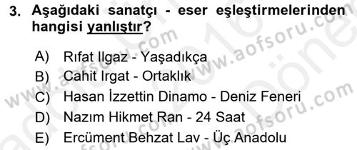 Cumhuriyet Dönemi Türk Şiiri Dersi 2016 - 2017 Yılı (Final) Dönem Sonu Sınav Soruları 3. Soru