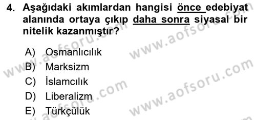 Cumhuriyet Dönemi Türk Şiiri Dersi 2016 - 2017 Yılı (Final) Dönem Sonu Sınav Soruları 4. Soru