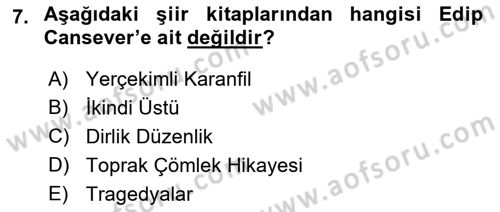 Cumhuriyet Dönemi Türk Şiiri Dersi 2016 - 2017 Yılı (Final) Dönem Sonu Sınav Soruları 7. Soru