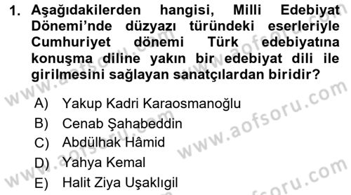 Cumhuriyet Dönemi Türk Şiiri Dersi 2017 - 2018 Yılı 3 Ders Sınav Soruları 1. Soru