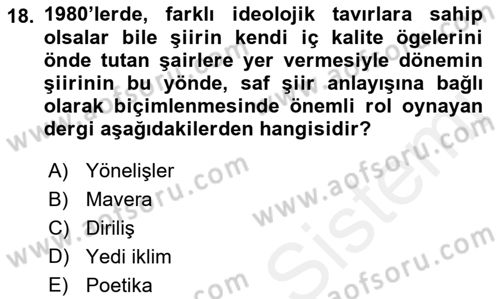 Cumhuriyet Dönemi Türk Şiiri Dersi 2017 - 2018 Yılı 3 Ders Sınav Soruları 18. Soru
