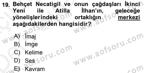 Cumhuriyet Dönemi Türk Şiiri Dersi 2017 - 2018 Yılı 3 Ders Sınav Soruları 19. Soru