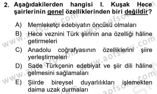 Cumhuriyet Dönemi Türk Şiiri Dersi 2017 - 2018 Yılı 3 Ders Sınav Soruları 2. Soru