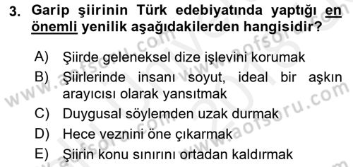 Cumhuriyet Dönemi Türk Şiiri Dersi 2017 - 2018 Yılı 3 Ders Sınav Soruları 3. Soru