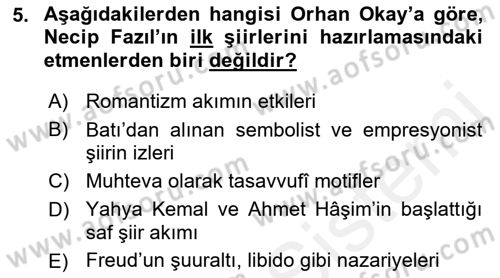 Cumhuriyet Dönemi Türk Şiiri Dersi 2017 - 2018 Yılı 3 Ders Sınav Soruları 5. Soru