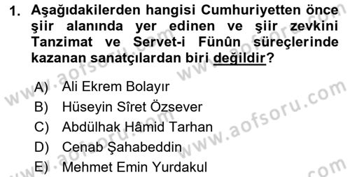 Cumhuriyet Dönemi Türk Şiiri Dersi 2017 - 2018 Yılı (Vize) Ara Sınav Soruları 1. Soru