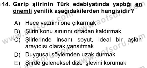 Cumhuriyet Dönemi Türk Şiiri Dersi 2017 - 2018 Yılı (Vize) Ara Sınav Soruları 14. Soru
