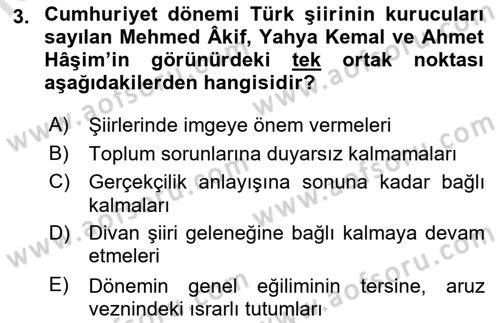 Cumhuriyet Dönemi Türk Şiiri Dersi 2017 - 2018 Yılı (Vize) Ara Sınav Soruları 3. Soru