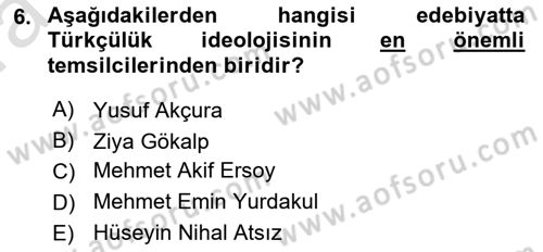 Cumhuriyet Dönemi Türk Şiiri Dersi 2017 - 2018 Yılı (Vize) Ara Sınav Soruları 6. Soru