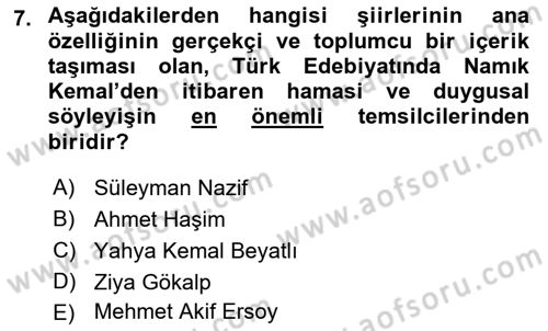 Cumhuriyet Dönemi Türk Şiiri Dersi Ara Sınavı Deneme Sınav Soruları 7. Soru