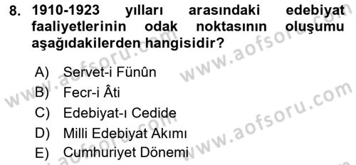 Cumhuriyet Dönemi Türk Şiiri Dersi 2017 - 2018 Yılı (Vize) Ara Sınav Soruları 8. Soru