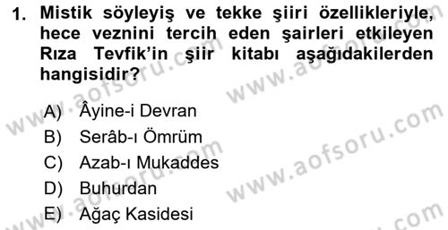 Cumhuriyet Dönemi Türk Şiiri Dersi 2017 - 2018 Yılı (Final) Dönem Sonu Sınav Soruları 1. Soru