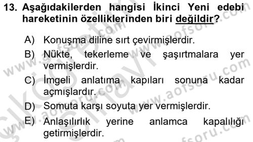 Cumhuriyet Dönemi Türk Şiiri Dersi 2018 - 2019 Yılı 3 Ders Sınav Soruları 13. Soru