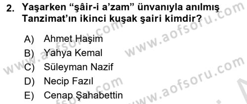 Cumhuriyet Dönemi Türk Şiiri Dersi 2018 - 2019 Yılı 3 Ders Sınav Soruları 2. Soru
