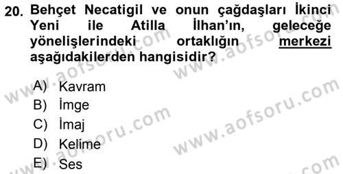 Cumhuriyet Dönemi Türk Şiiri Dersi 2018 - 2019 Yılı 3 Ders Sınav Soruları 20. Soru