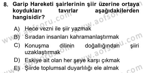 Cumhuriyet Dönemi Türk Şiiri Dersi 2018 - 2019 Yılı 3 Ders Sınav Soruları 8. Soru