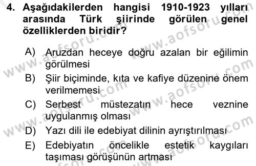 Cumhuriyet Dönemi Türk Şiiri Dersi Ara Sınavı Deneme Sınav Soruları 4. Soru