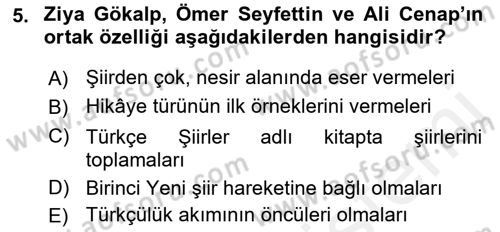 Cumhuriyet Dönemi Türk Şiiri Dersi 2018 - 2019 Yılı (Vize) Ara Sınav Soruları 5. Soru